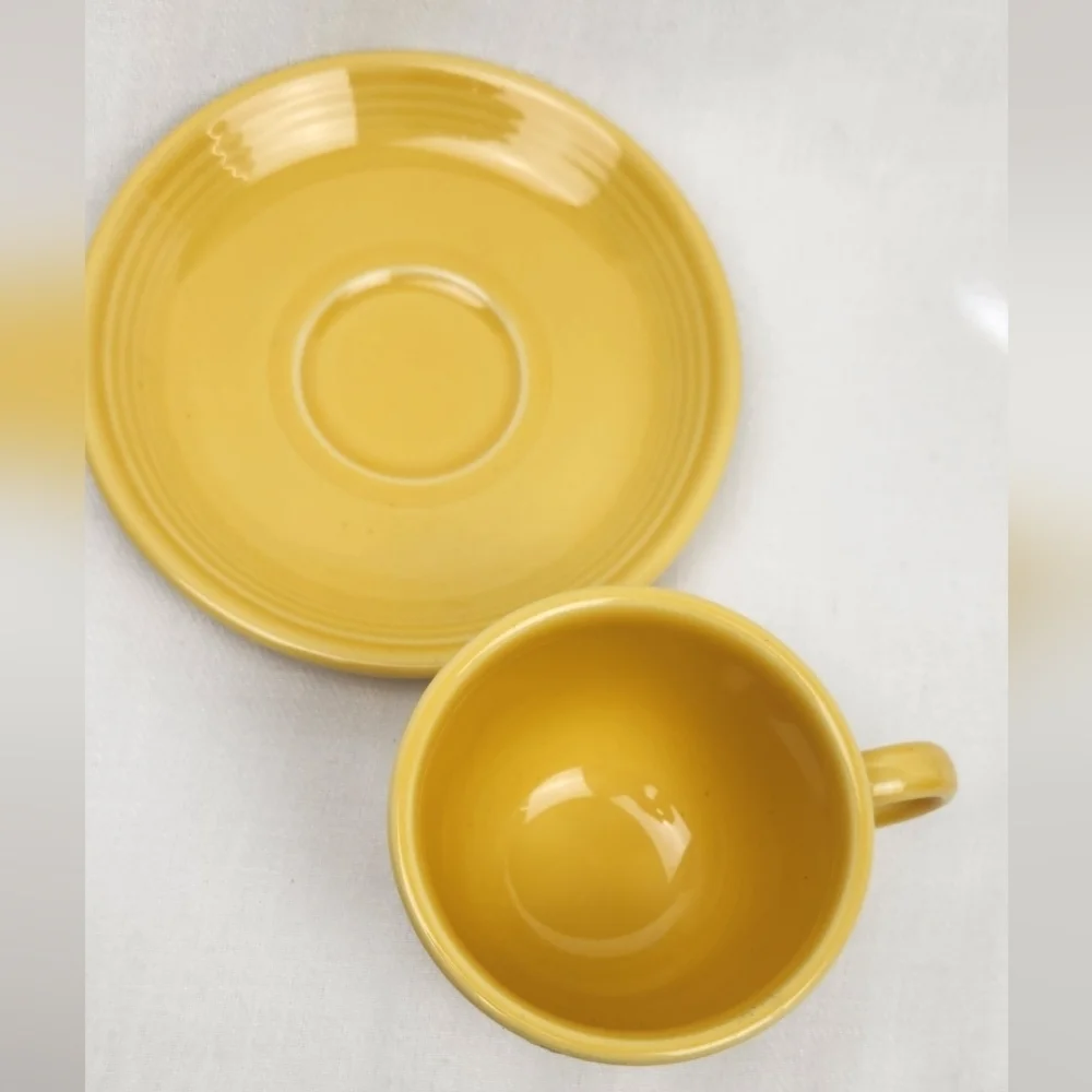 Fiesta Homer Laughlin Yellow Coffee/ Tea Mug Cup And Saucer Plate. - Picture 2 of 7
